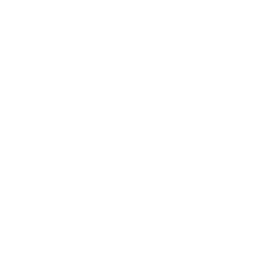 Silhouette of a person in a Tai Chi pose with the text "Circle of Chi Tai Chi Gung" overlaid, encircled by a thin circular line.
