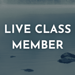 Text reading "Live Class Member" against a background featuring a body of water and rocks.